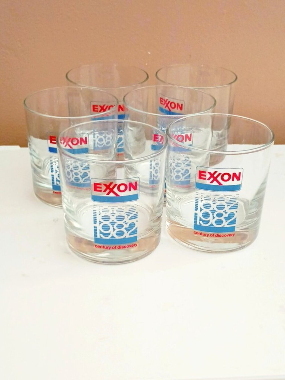 Exxon 1982 Set of 6 Vintage Glasses Drinking Beverage